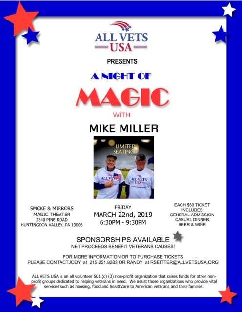 Annual Magic Show Fundraiser to benefit veteran’s | 3/22/2019 at 6:30 PM - 9:30 PM